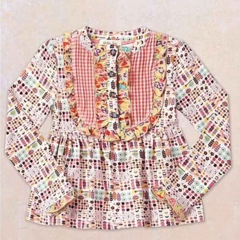 Matilda Jane Cornelia Libby Orange white floral long sleeve peasant top size 8